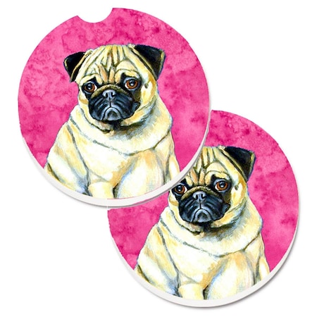 Carolines Treasures Pink Pug Set of 2 Cup Holder Car Coaster LH9387PKCARC